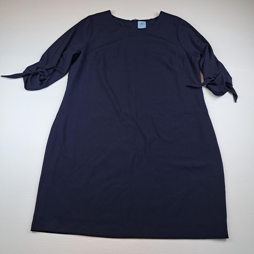 CeCe Dress Womens 18W Blue 3/4 Sleeve Bow Cuff Shift Lined Knee Length Work